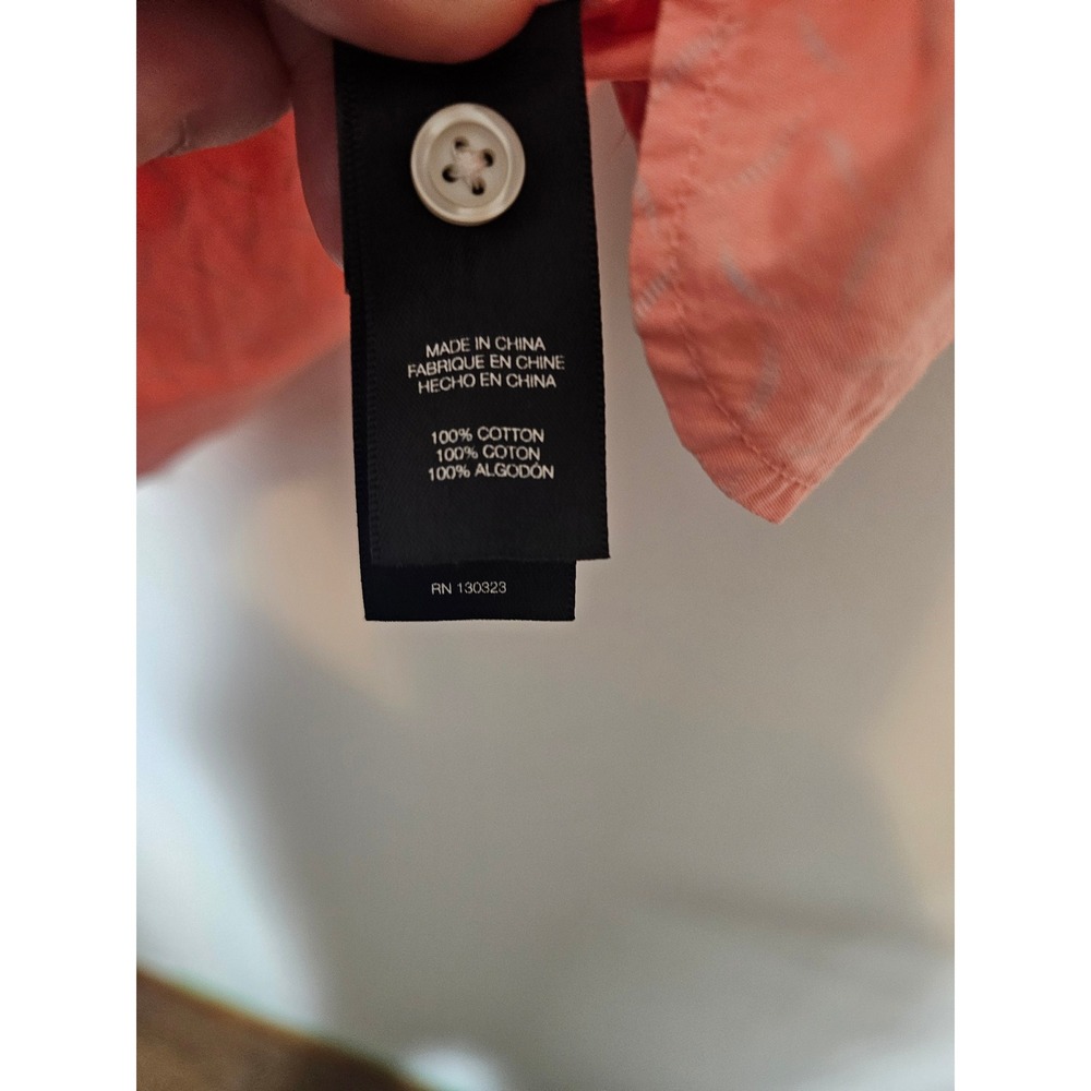 SummerCoastal Kenneth Cole Button Down Shirt Men L Salmon Geometric Short Sleeve - Picture 4 of 6